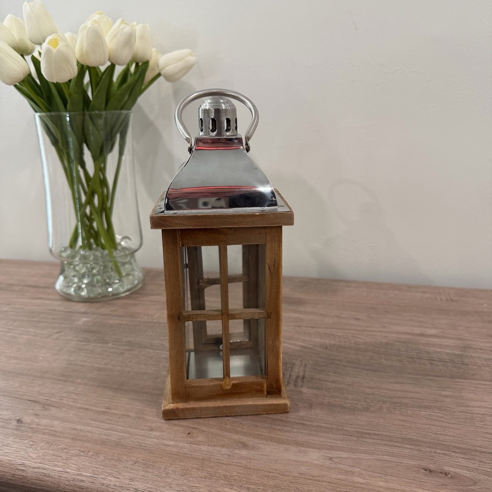 Hobby Lobby Wooden Lantern with Silver Accent - Picture 3 of 9